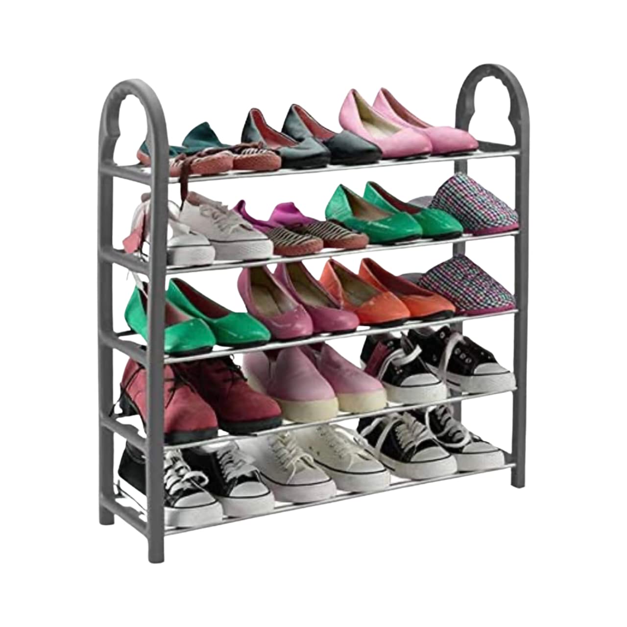 Knight 5-Tier Shoe Storage Organiser | Strong and Durable | Quick Assembly Shoes Storage | No Tools Required Metal Shoe Organiser | Hallway Shoe Rack (Grey)