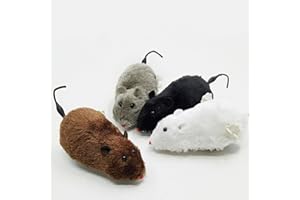 Generic 4 Pieces Wind-Up Plush Mouse Cat Toy, Interactive Running Toy with Moving Tail, Fun Pet Chasing Game for Indoor Play 