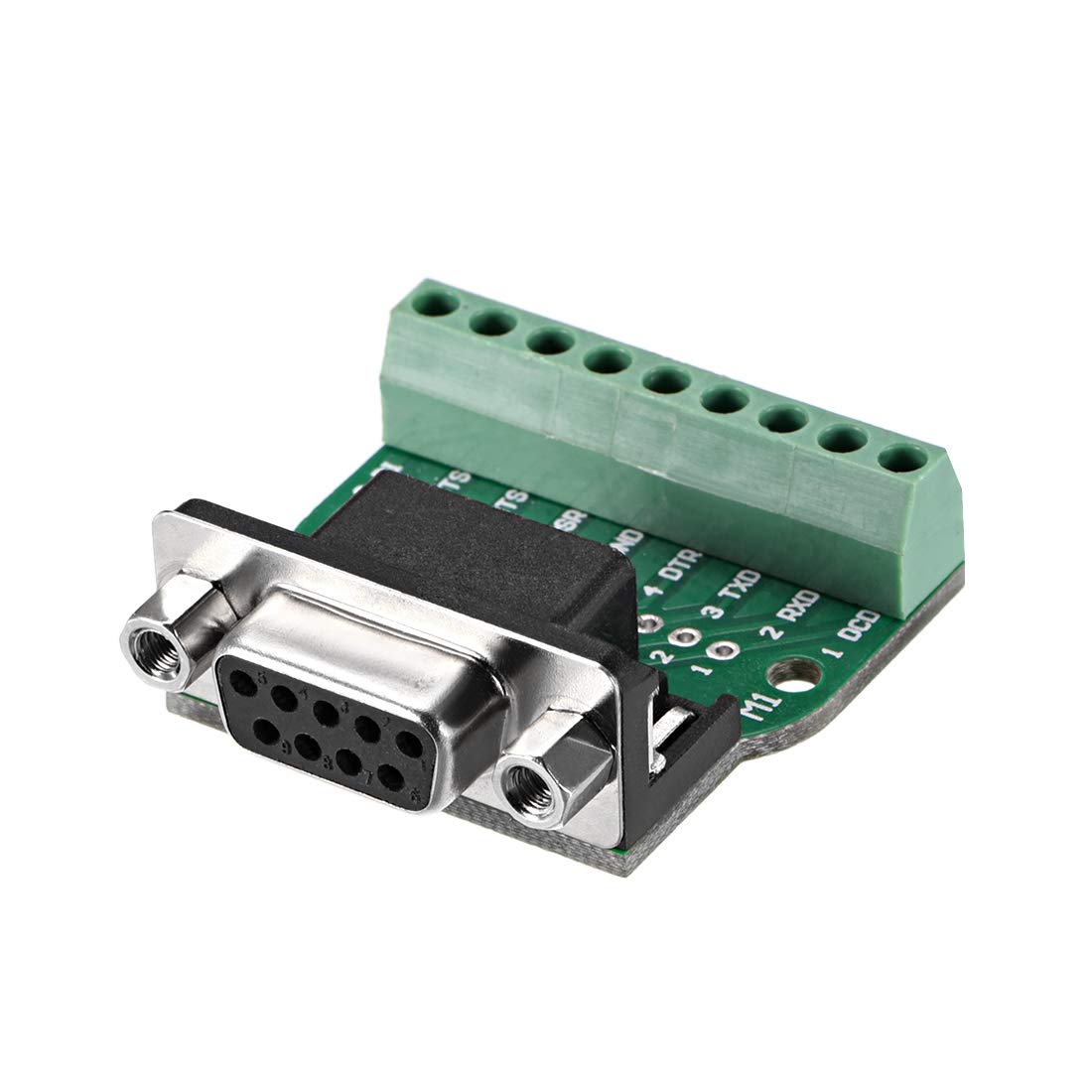 sourcing map D-sub DB9 Breakout Board Connector 9 Pin 2 Row Female RS232 Serial Port Solderless Terminal Block Adapter with Positioning Nuts