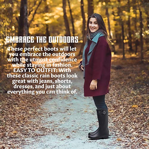 Brown-Oak-Womens-Rebecca-Waterproof-Adjustable-Wellington-Mid-Calf-Rubber-Rain-Boots
