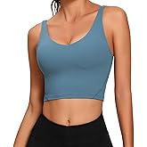 Lemedy Women Sports Bra Longline Crop Tank Top Padded Workout Running Yoga