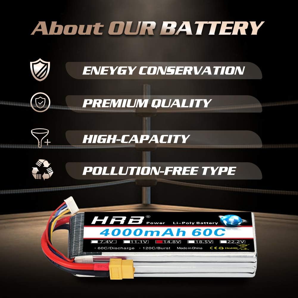 HRB 2PCS 4S Lipo Battery 14.8V 4000mAh 60C XT60 Connector A+ Grade Lipo Battery for RC Truggy Drone Boat Truck Multirotors Hexacopter Octocopters Airplane - Image 4