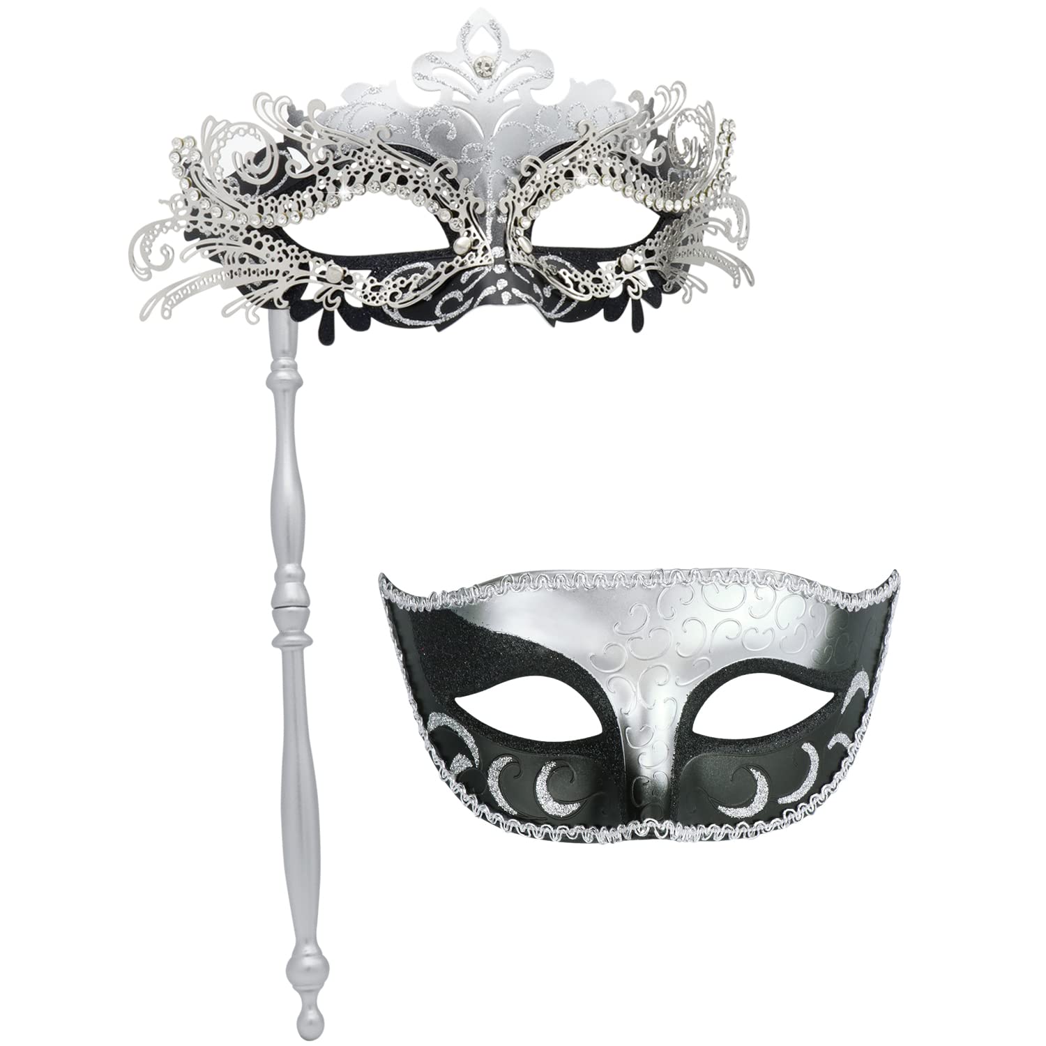 Coddsmz Couple Masquerade Mask with Holding Stick Venetian Halloween Costume Mask Mardi Gras Mask Cosplay Party Costume Mask — image 1