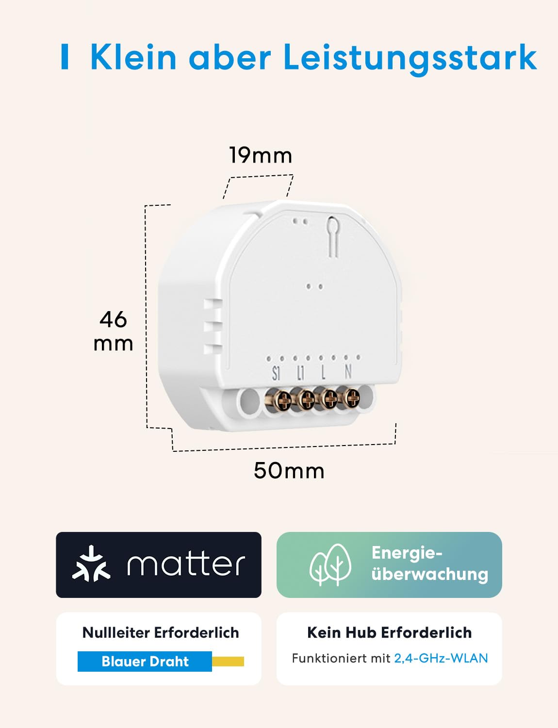 Meross MSS815 - Matter WLAN Schalter Unterputz | 10A & 1 Kanal | Neutral Erforderlich | Lichtsteuerung, Energieverbrauch & Zeitschaltuhr | Kompatibel mit HomeKit, Alexa, Google Home und Home Assistant 5