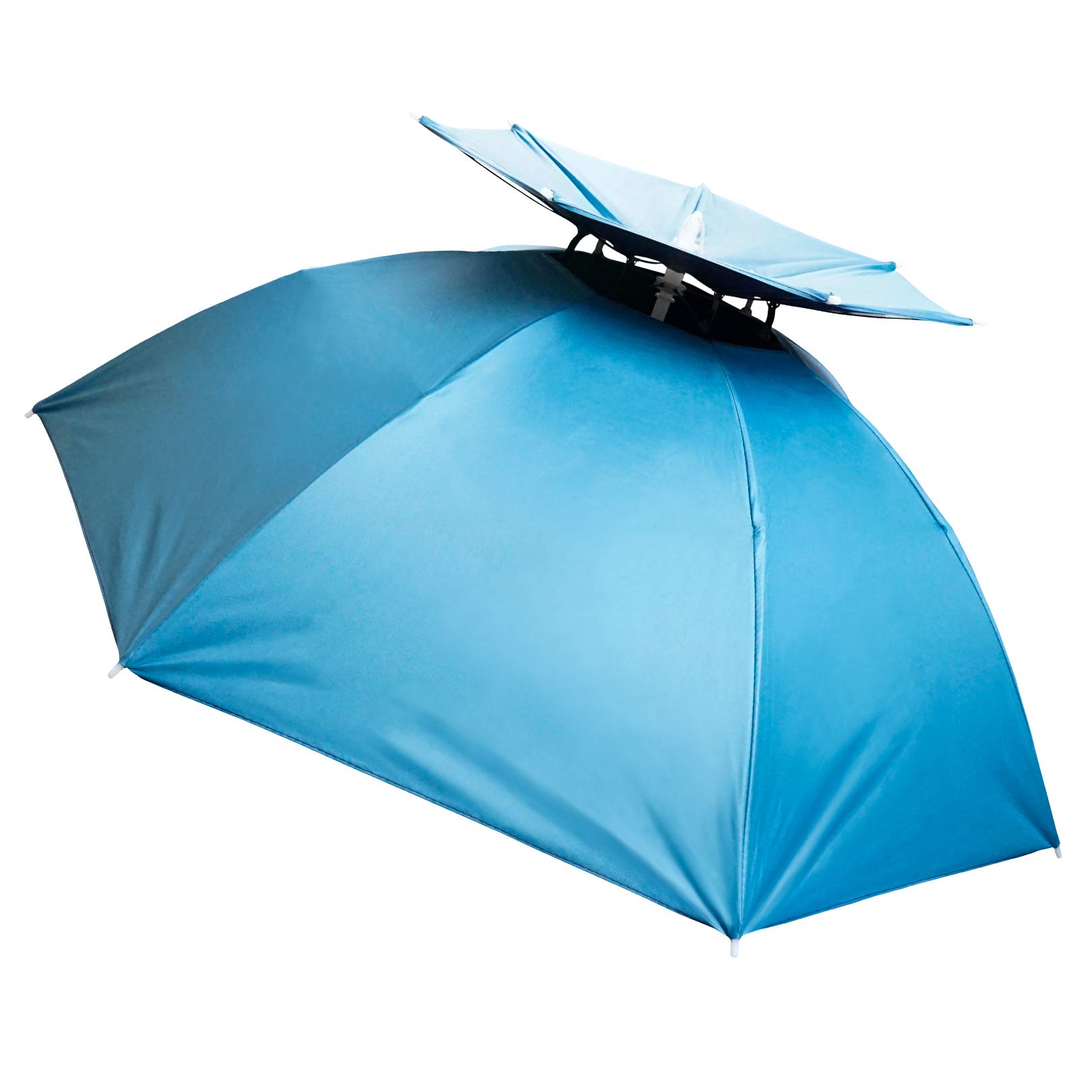 Aoneky Head Umbrella Hat - 35'' Adults Folding Brolly Hat with Hands free for Women & Man Golf, Fishing, Gardening, Photography - Fancy Dress Funny/Joke Gift (Blue 2)