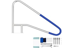 Oswerpon Pool Handrail, 54" x 36" Pool Railings for Inground Pools, 304 Stainless Steel Pool Handrails with Blue Nylon Grip Cover & Inflatable Float Hammock, Quick Mount Accessory Included