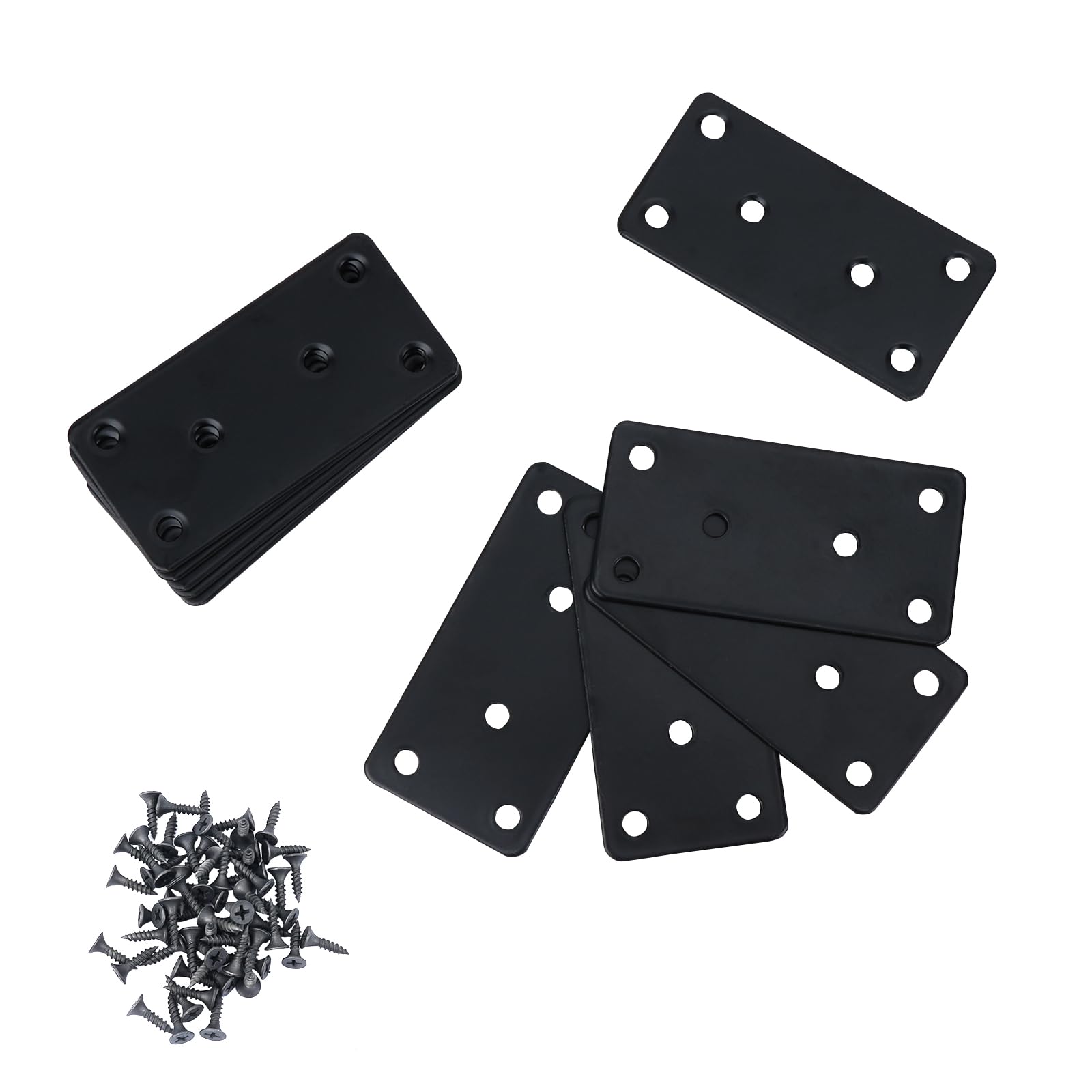 Luabue 10PCS Flat Metal Brackets 80x40mm Black Mending Plates Stainless Steel Support Joining Plates for Wood Sleeper Brackets Fixing with 60 Screws — image 1