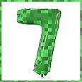 40 Inch Giant Green Pixel Miner Theme Number Foil Balloons Large MIning Number 7 Balloons Party Balloons Birthday Party Decorations Supplies Number 5-9 Available for Kids' Birthday Anniversary Party
