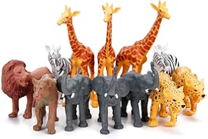 BOLZRA Jumbo Safari Animal Figurines, 12 Piece African Jungle Zoo Set, Realistic Elephant, Giraffe, Lion Toys for Toddlers, Kids Birthday