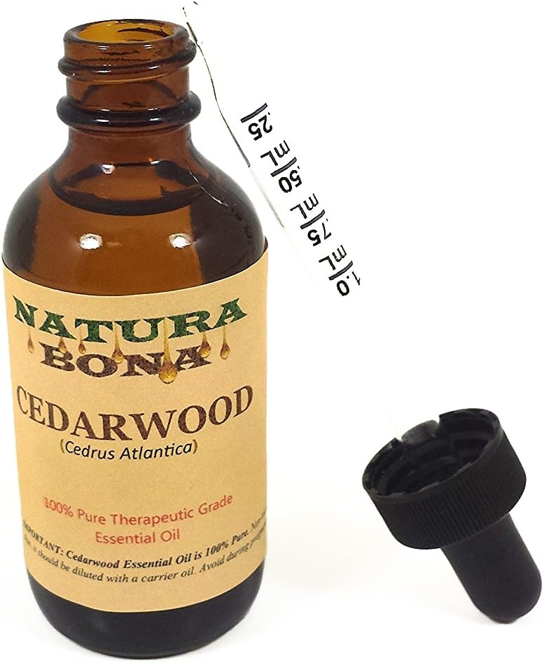 Pure Cedarwood Essential Oil 2 OZ / 60 ML in Amber Glass Graduated Dropper Bottle. Premium Therapeutic Grade Texas Cedarwood Oil. Use in Diffuser, Aromatherapy.