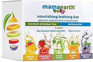 MAMAEARTH Fruit Infused Nourishing Bathing Bar | with Apple, Orange, Blueberry, Strawberry & Mango | 2.64 Oz (75g x 5)