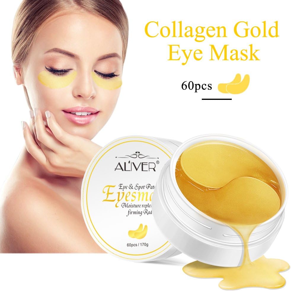 Collagen Eye Mask, Eye Treatment Masks, 24K Gold Gel Collegan Eye mask Eye Patchs for Eye Moisturizing, Lightens Dark Circles and Reduces Bags Under Eyes, Moisturizes and Anti Aging Skin (60pcs)