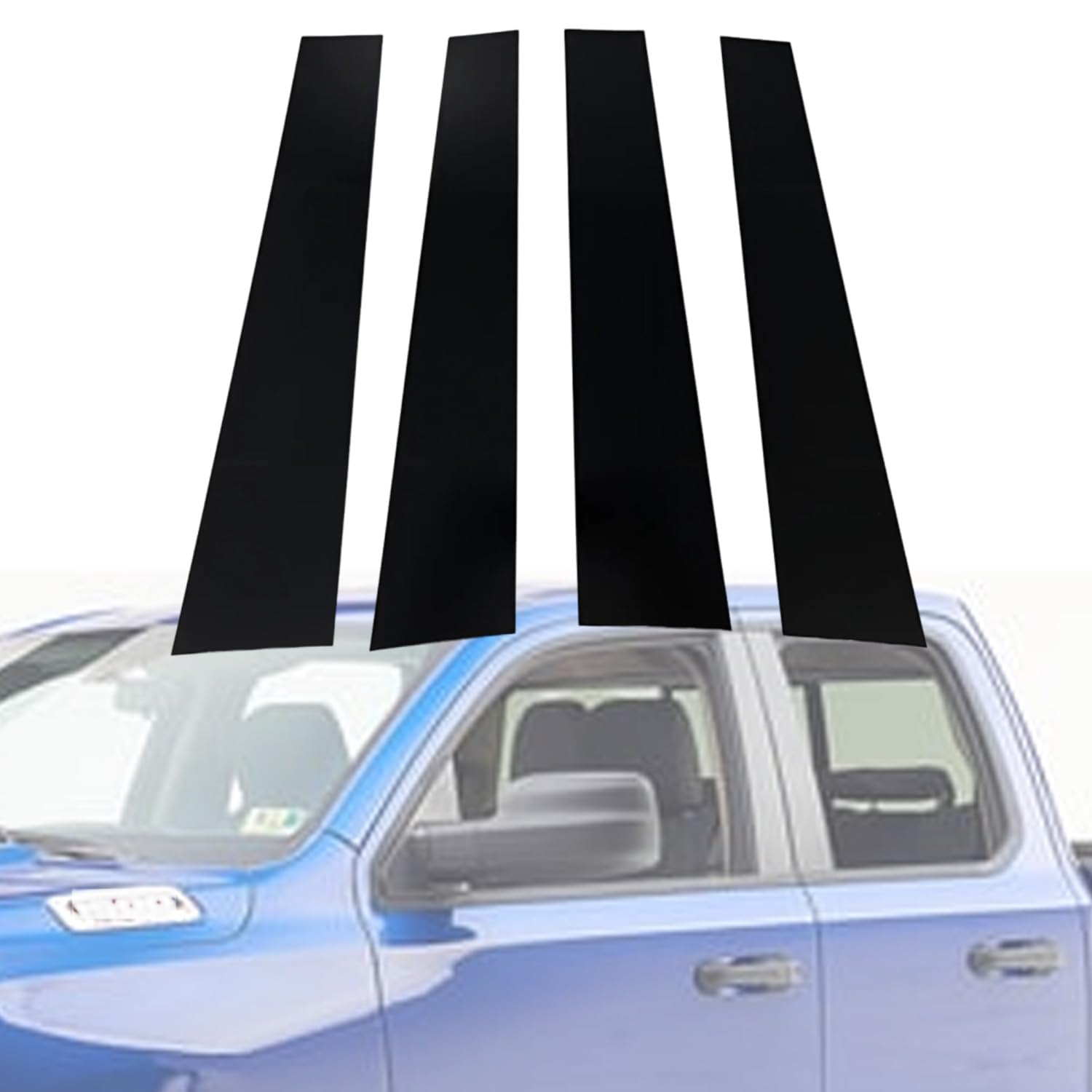 Photo 1 of 4Pcs Auto Side Door Window Pillar Posts Cover Trim Gloss Black Compatible with Dodge Ram 1500 4-Door Quad Cab 2019-2024 Extended Cab