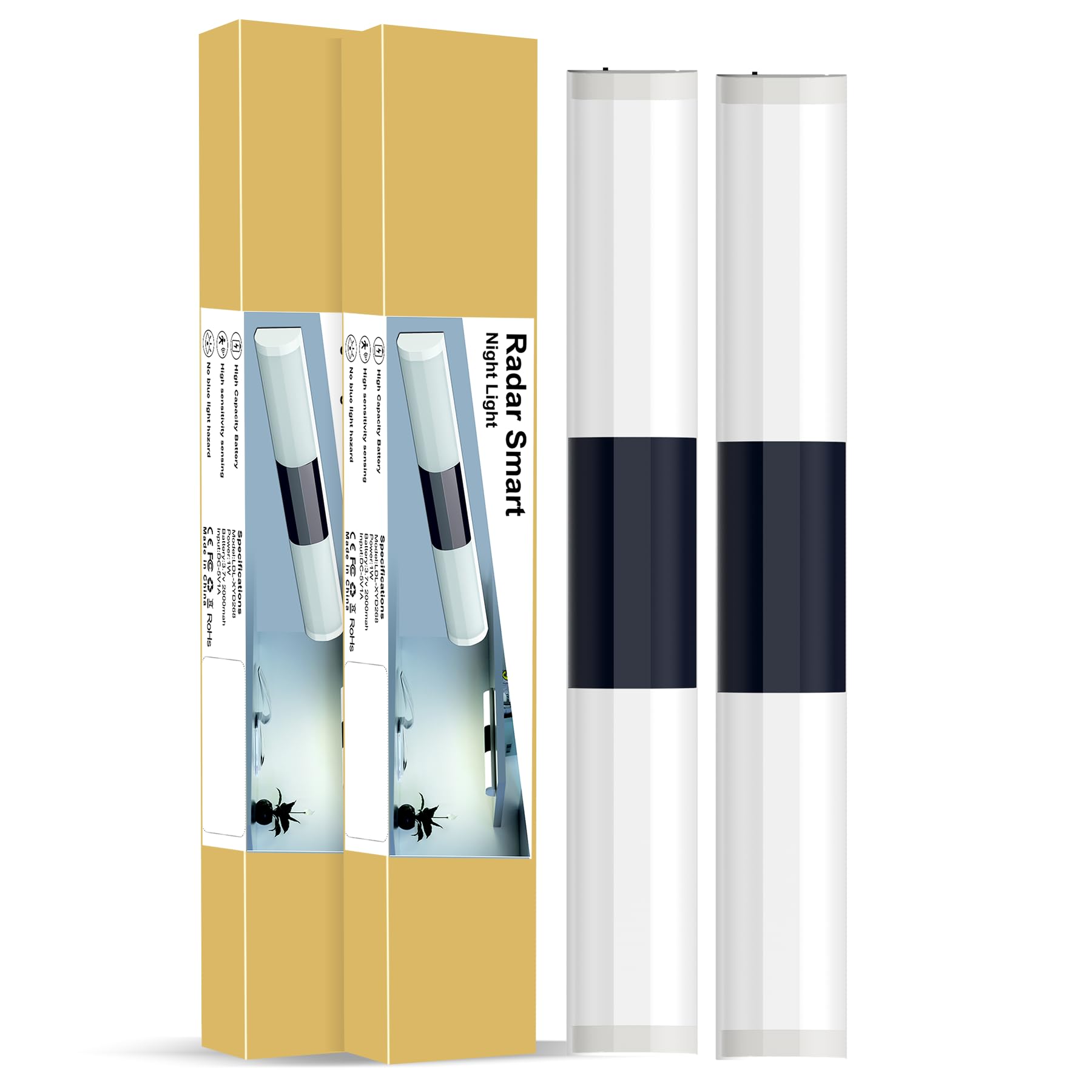 Silkycasters Under Cabinet Kitchen Lights, 2000mAh Motion Sensor Light Indoor, 4000K Wireless Stair Light with Radar, Rechargeable Wardrobe Lights for Closet Bedroom Night Light (2)