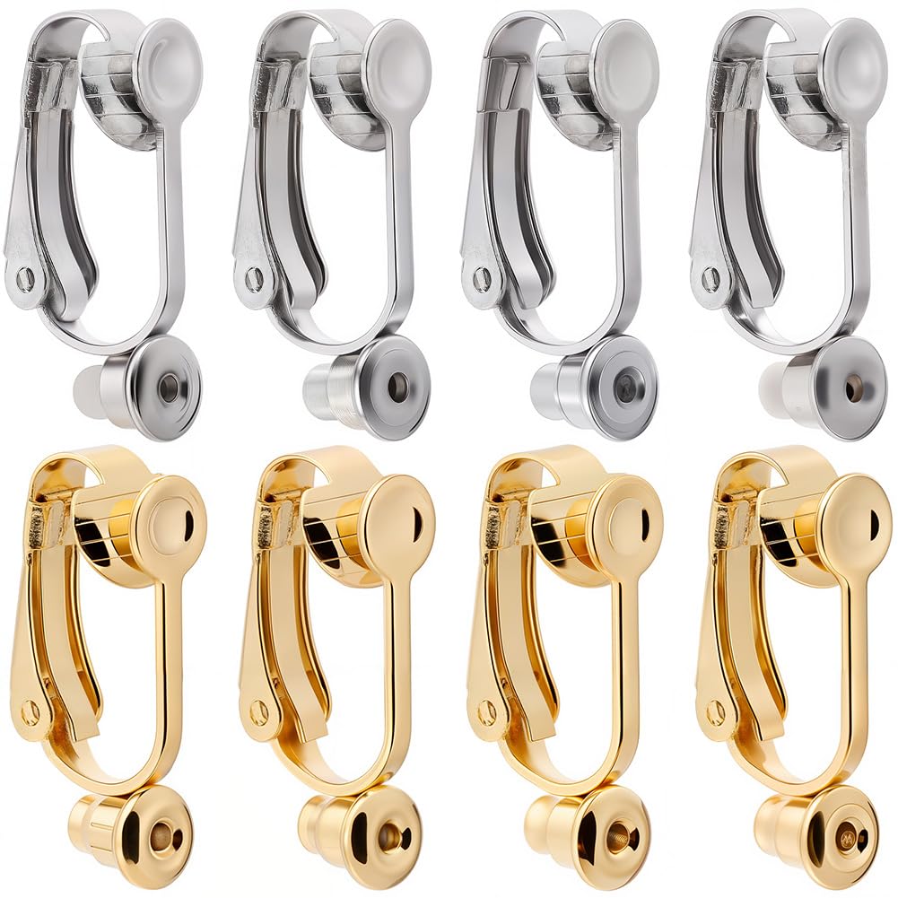 SUNNYCLUE 20Pcs Stainless Steel Earring Clips Gold Clip on Earring Converters Silver with 20Pcs Silicon Earring Pads Open Loop Earrings Converter for Non Pierced Ears Women jewellery Making DIY Crafts