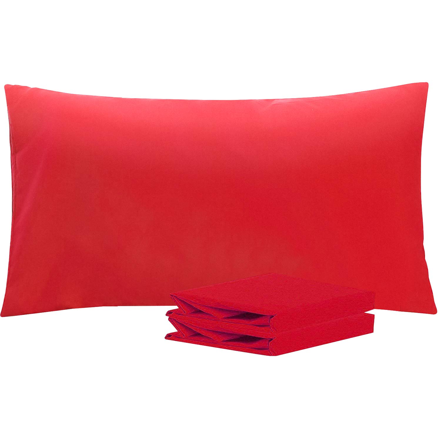 NTBAY 2 Pack 100% Brushed Microfiber Plain Pillowcases, 1800 Super Soft and Cozy, Wrinkle, Fade, Stain Resistant with Envelope Closure Bed Pillow Cases, 50x90 cm, Red