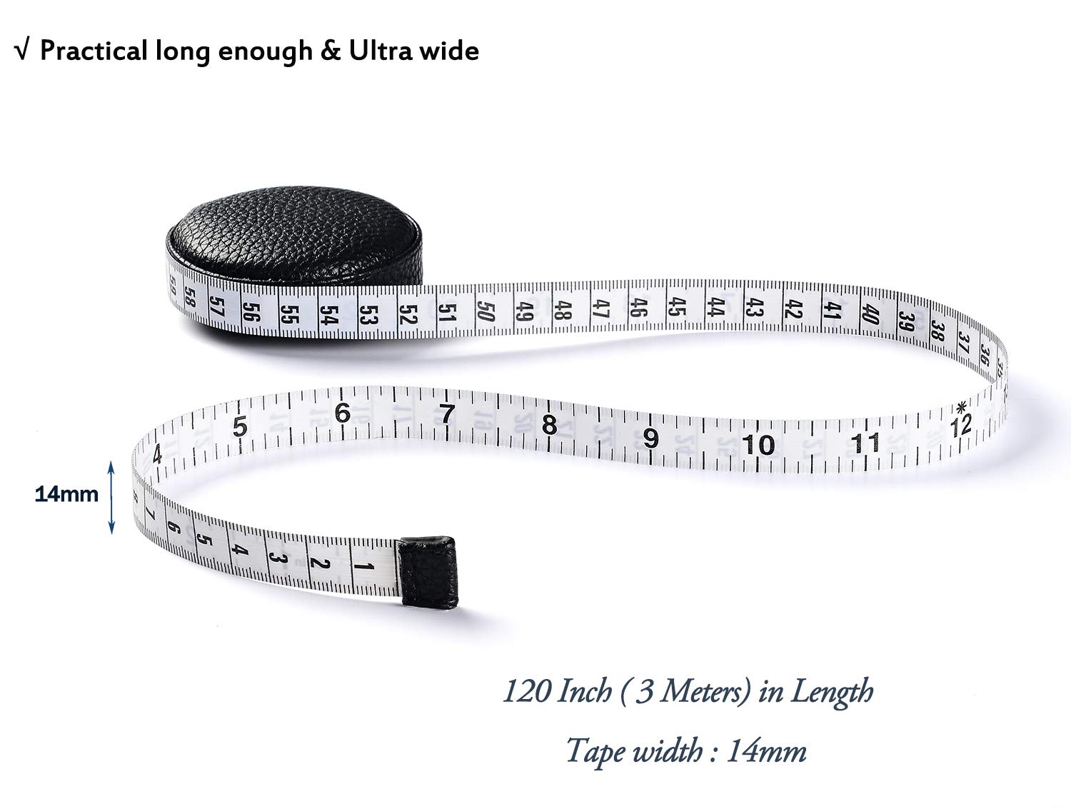 3m/120 Tape Measure Body Measuring Tape for Body Cloth Tape Measure for Sewing Fabric Tailors Medical Measurements Tape Dual Sided Sewing Cloth Tailor Craft Ruler Retractable (Black, 1 Pack)