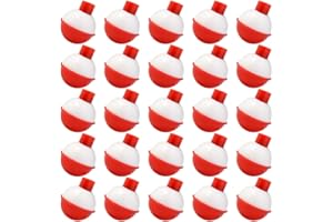 Bskifnn 50 PCS Round Fishing Bobbers 1 Inch Float Bobbers Push Button - Red and White ABS Material
