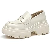 BEAU TODAY Platform Penny Loafers for Women, Women’s Leather Chunky Heel Slip-on Loafers, Non-Slip Design, Comfortable Business Casual Round Toe Loafer Shoes