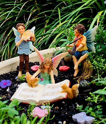 PRETMANNS Fairy Garden Fairies - Miniature Accessories - 2 Boy Fairies Playing Musical Instruments & Fairy Reading a Music Book - 3 Pieces - Thumbnail 4