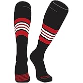 PEAR SOX Striped OTC Baseball, Softball, Football Socks (G) Black, Red, White