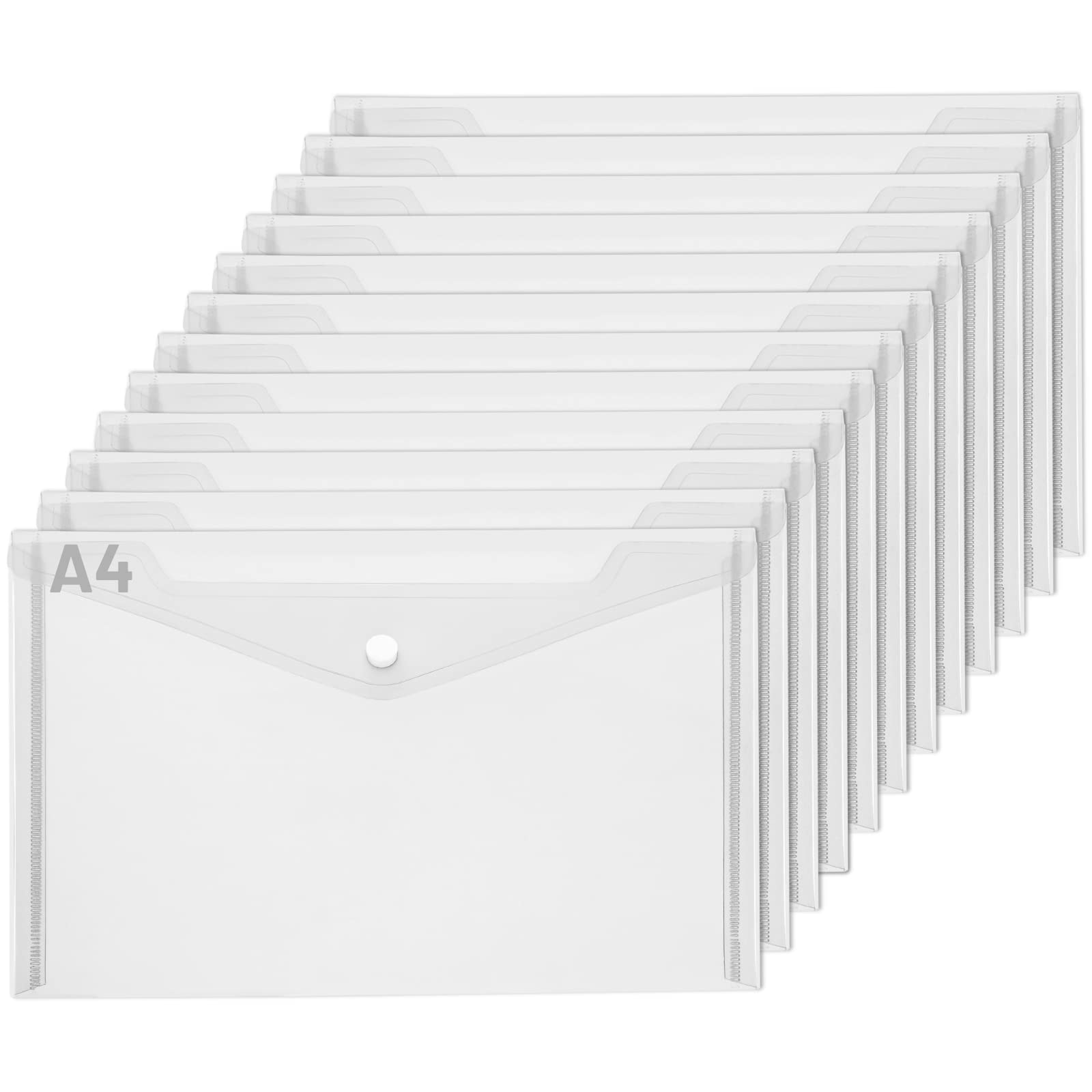 Lalago A4 Document Wallets Pack of 12 A4 Transparent Document Folder with Press Stud A4 Transparent Document Folder Wallets for File, Paper, Receipts, Homework, School Office