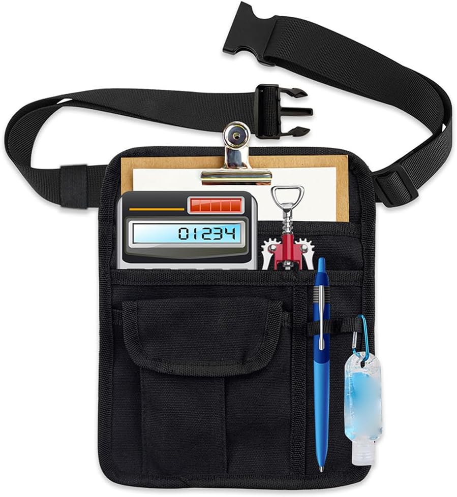 FAURAPMNG Server Apron Bag Waist Money Pouch Holder Black Adjustable Belt 10x8in