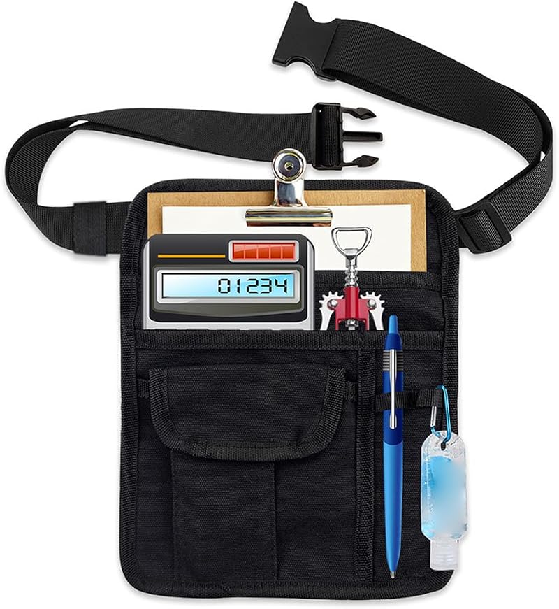 FAURAPMNG Server Apron Bag Waist Money Pouch Holder Black Adjustable Belt 10x8in