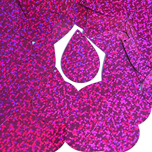 Sequin Tear Drop 1.5 inch Fuchsia Pink Glitter Hologram Multi Reflective Metallic Couture Paillettes. Made in USA. For embroidery, costume, embellishment