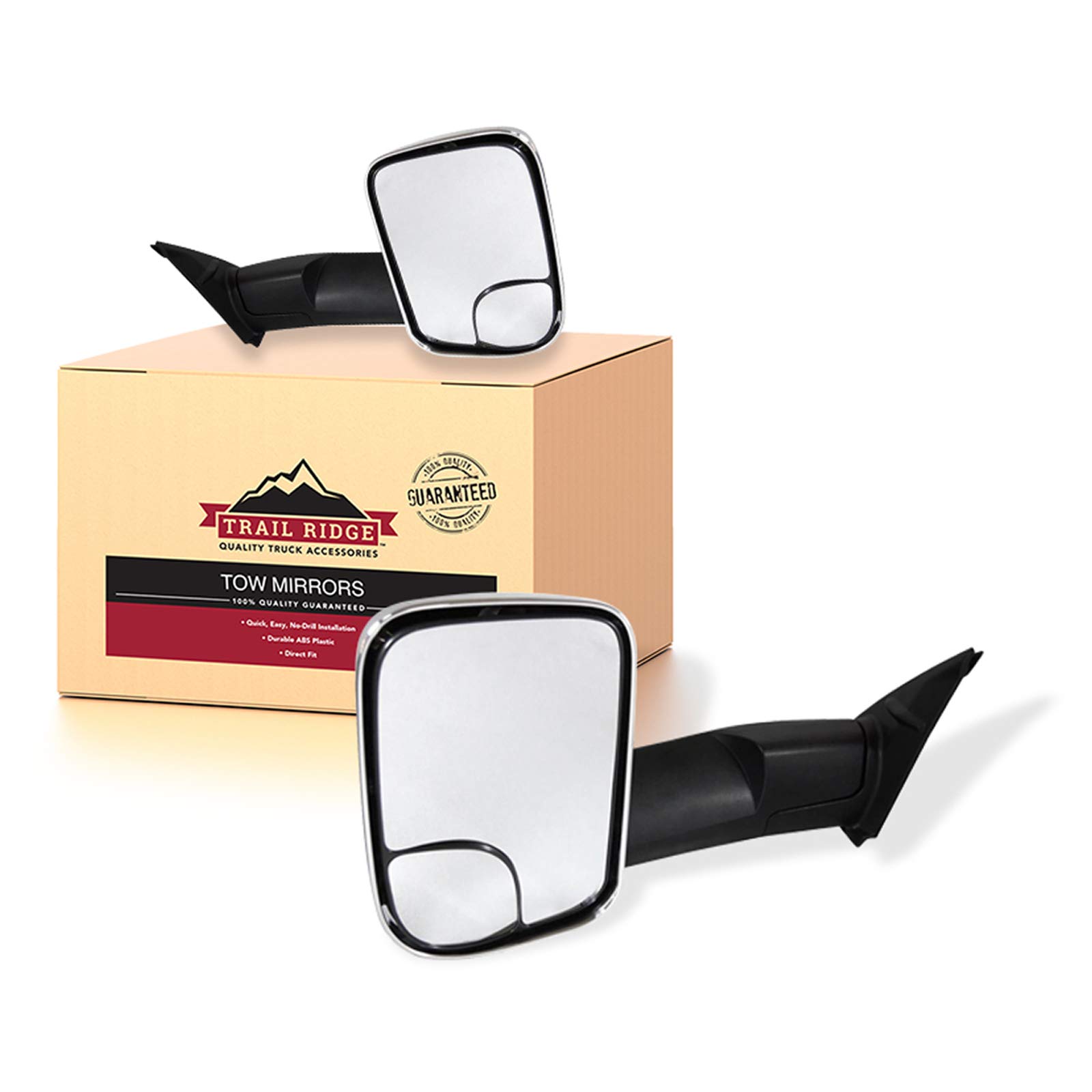 Trail Ridge Towing Mirror Set Power Heated Turn Signal Chrome Manual Folding Flip Up 3 Piece Compatible with 2016-2023 Toyota Tacoma