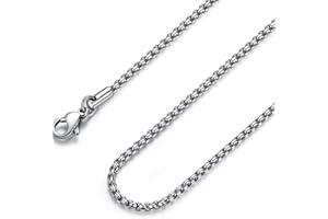 FOSIR Mens Chain Necklaces, Stainless Steel Rolo Chain Necklace for Men and Women, Silver Tone Box Chains for Men, Wide 2/3/4/5mm