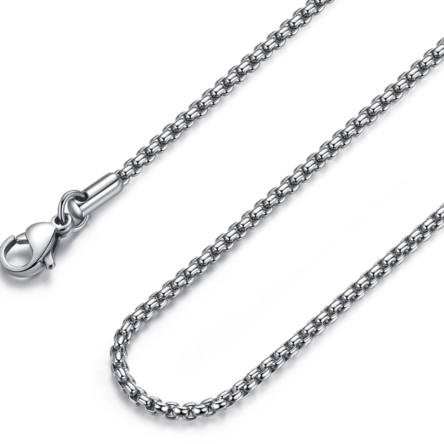 FOSIR Mens Round Box Chain, Stainless Steel Rolo Chain Necklace for Women and Men, 3mm Wide, 18 Inches