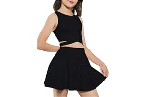 WDIRARA Girl's Workout Outfits Crisscross Crop Tank Top and Flare Skort Skirt Set