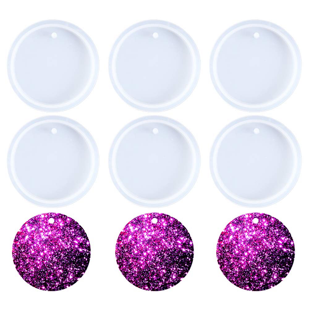 Nifocc Round Keychain Silicone Mold Circle Keychain Charms Epoxy Resin Molds Casting Molds with Hole for DIY Crafts Making Large Size 6 Pcs