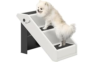 PawHut Dog Stairs for Small Dogs, 14.5" H Foldable Pet Ramp with 3 Non-Slip Steps for High Beds or Sofas, Portable Pet Stairs