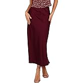 Petal & Pup Womens Nellie Satin Midi Skirt - Burgundy