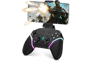 HOSOWE Mobile Gaming Controller for iPhone/iOS/Android/Switch/Laptop, Wired Control for PC/Steam, Wireless Phone Controller Gamepad with Programmable/Vibration/6-Axis Gyro/Turbo/RGB Light(with Phone Clip)