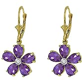 Galaxy Gold GG 14k Solid Gold Leverback Flower Earrings with Amethysts