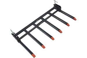 Heavy Duty Clamp-On Debris Forks for 60 Inch Tractor Bucket, 4000lbs Capacity 6-Tine Pallet Forks. Iron Split Design with Pul