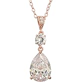 Deerllia Teardrop Necklace Cubic Zirconia Drop Wedding Bridal Pendant Necklace for Women, Silver Rose Gold Plated Copper Brass Micro Inlay CZ Simple Fine Jewelry Gifts Mother's Day Valentines