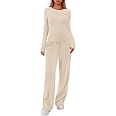 Lazysmile Lounge Sets For Women 2 Piece Sets Fall Outfits Long Sleeve Tops with Wide Legs Pants Casual Matching Set