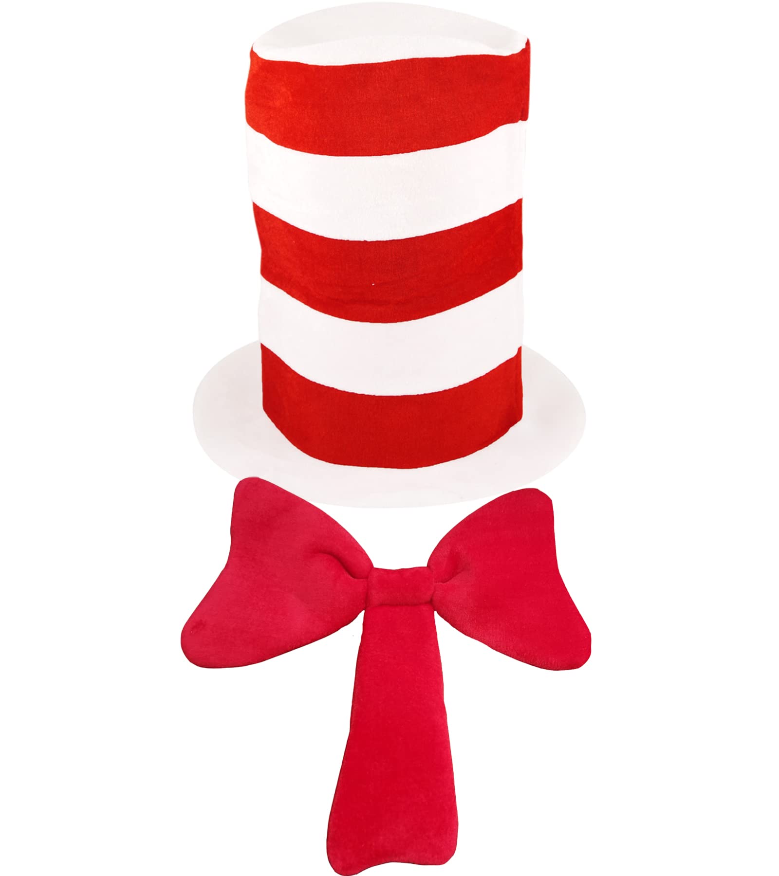 Paper Umbrella Childrens Kids Cat in the Hat World Book Day Costume Accessories Red & White Striped Hat + Large Red Bow (2PC)
