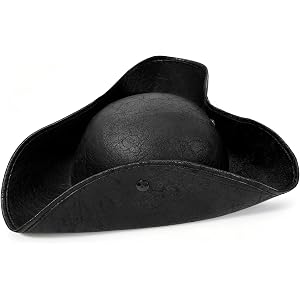 Haayeicai Black Pirate-Hat,Woman Men Tricorn Leather Hat,Vintage Wrinkle Pirate Colonial Hat for Halloween Party,Costume Acce
