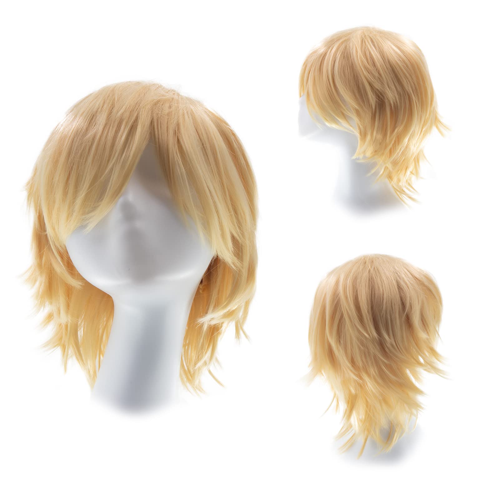 Gairyan Short Blonde Wig Cosplay Wig Unisex Anime Cosplay Wigs for Women/Men Straight Fluffy Wig Costume Theme Party Fancy Dress Wigs Halloween Wig Comic-Con Costumes Accessories
