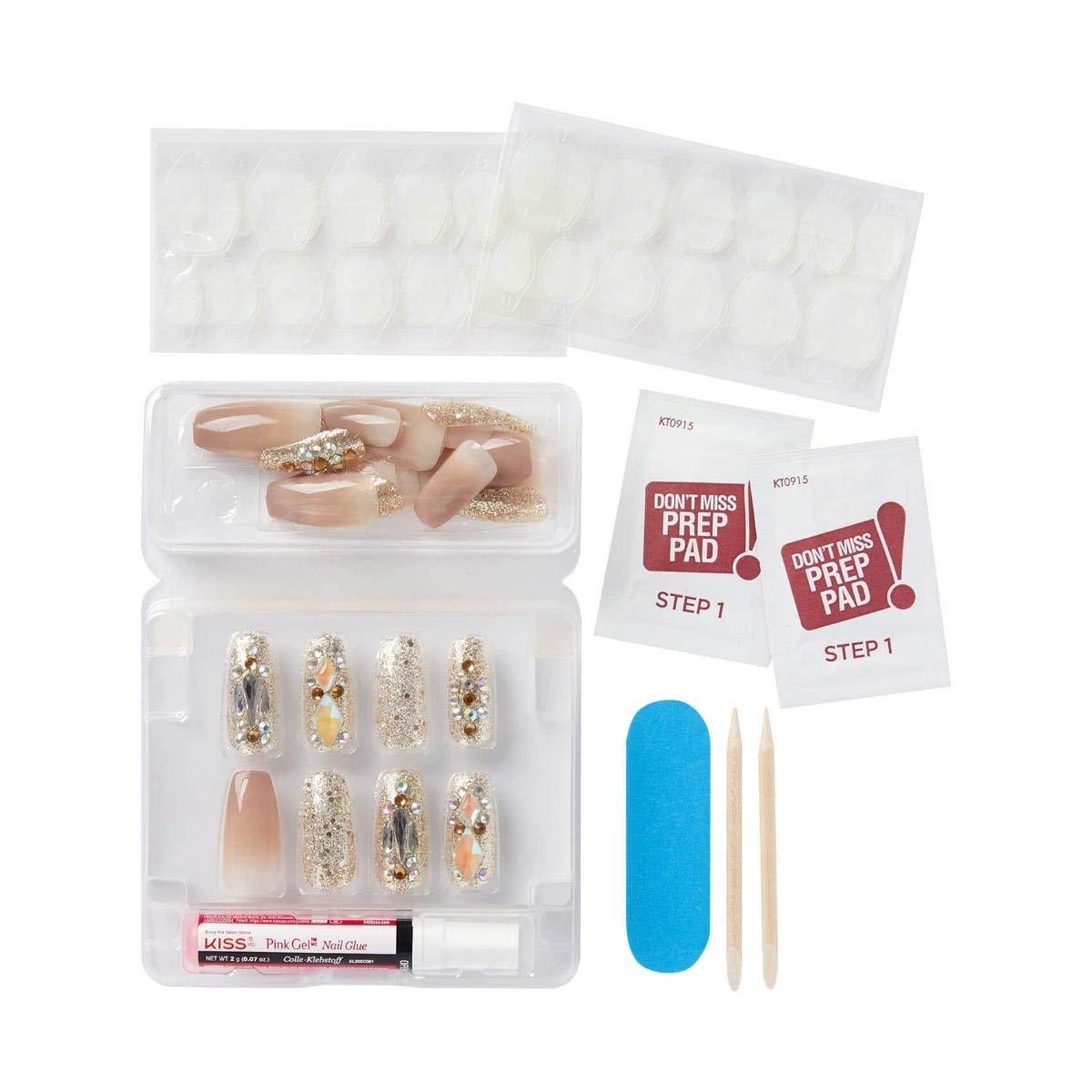 KISS Majestic Fake Nails, ‘My Crown’, High-End Gel Nails, 30 Reusable Long Length Coffin Shaped Glue-On & Press-On Jeweled Accent Glue On Nails - Image 3