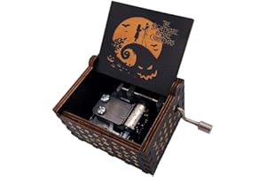 Youtang Hand Crank Music Box Halloween Christmas Laser Engraved Wood Musical Box Jack&Sall Gift for Christmas,Birthday,Valentine's Day,Mother's Day,Play This is Halloween(Yellow-Black)