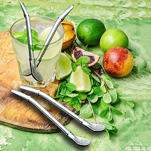 image for JETKONG 6-Inch Stainless Steel Straws Spoon Stirrer Reusable Drinking 