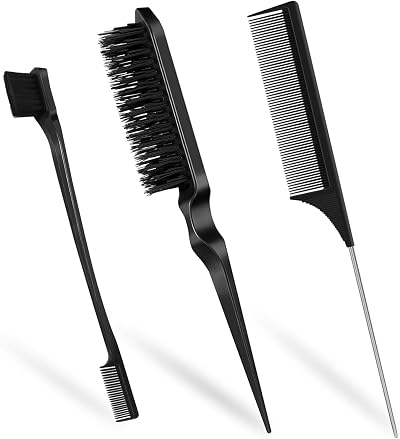 Qufiiry 3Pcs Slick Back Hair Brush Set Double-Sided Edge Brush Bristle Comb