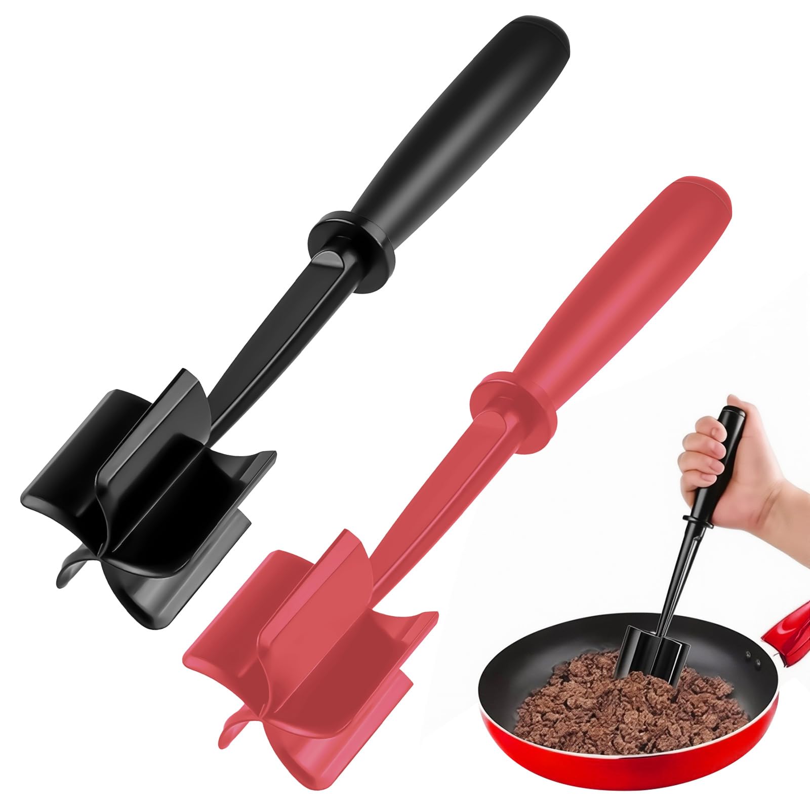 Photo 1 of 2Pcs Ground Beef Chopper Tool, Meat Masher Ground Beef Heat Resistant Meat Spatula Chopper Hamburger Meat Chopper, Black+Red