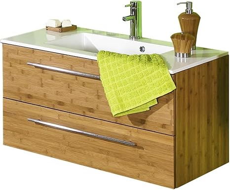 Lifestyle4living Waschtisch Mit Unterschrank Massiv Bambus Mineralgussbecken 2 Metall Schubladen Moderner Holz Waschtischunterschrank Mit Waschbecken Amazon De Kuche Haushalt